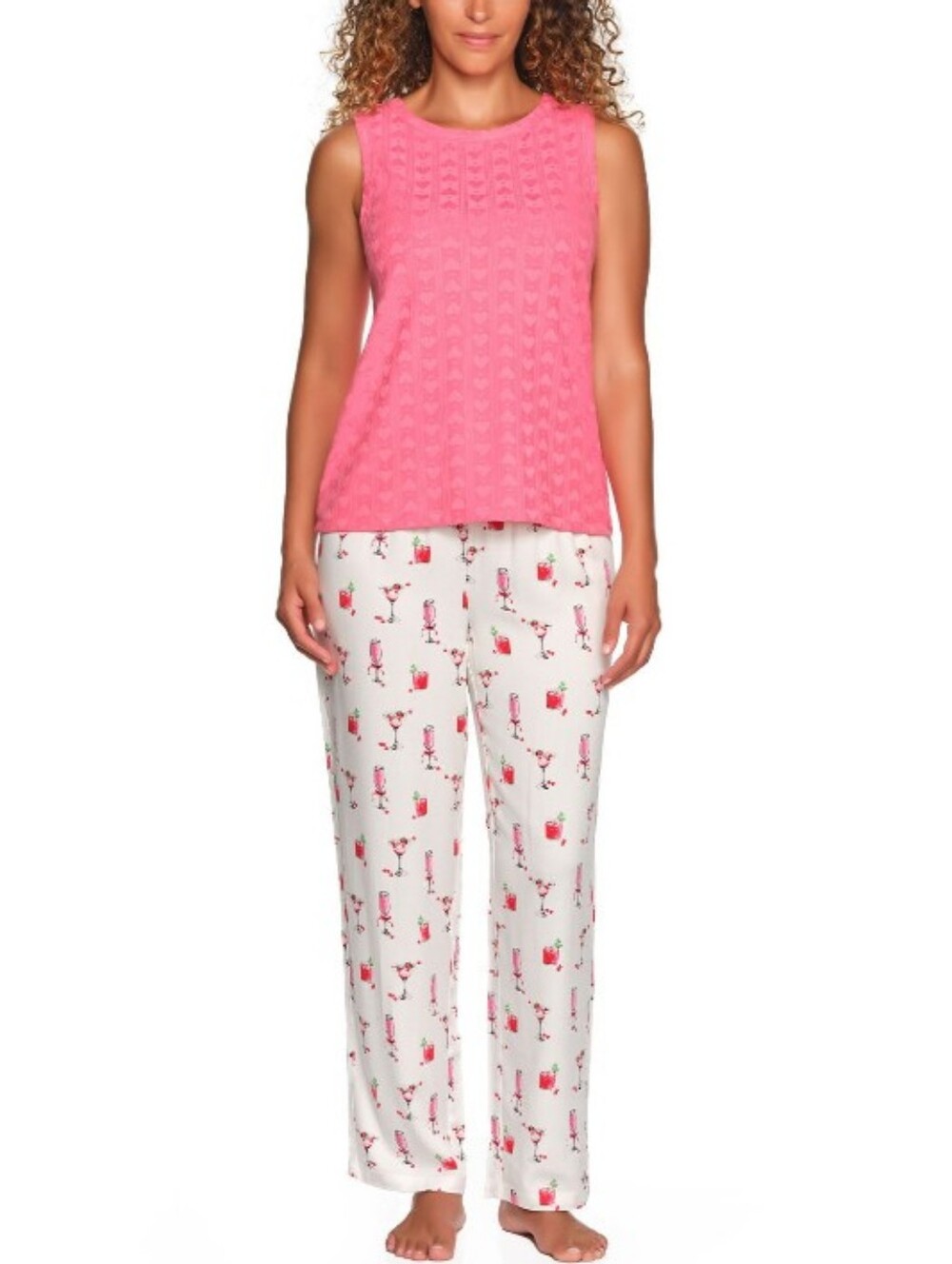 NWT LOFT Sleeveless Pink Knit Pajama Top and Printed Lounge Pants Size Large